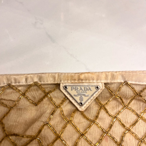 Prada Gold Beaded Silk Chiffon Lined Mini Evening Bag - Picture 2 of 11